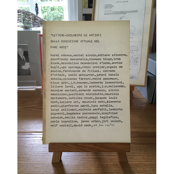 Lettere documento di artisti sulla condizione attuale del fare arte, Mercato del Sale, Milano, Maggio 1976