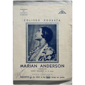 Marian Anderson (contralto). Coliseo Podesta, [Buenos Aires], Agosto 7 de 1937. Único concierto