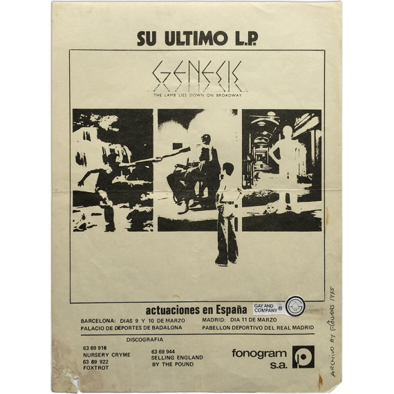 GENESIS. The lamb lies down on Broadway. Actuaciones en España, Barcelona - Madrid, 9, 10 y 11 de marzo [1975]