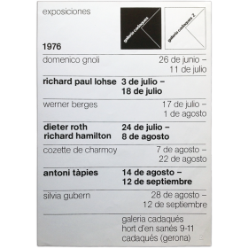 Galería Cadaqués. Exposiciones 1976: D. Gnoli, R. Paul Lohse, W. Berges, Roth/Hamilton, C. de Charmoy, Tàpies, Silvia Gubern