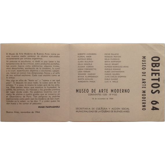 Objetos 64. Museo de Arte Moderno, Buenos Aires, 16 de noviembre de 1964