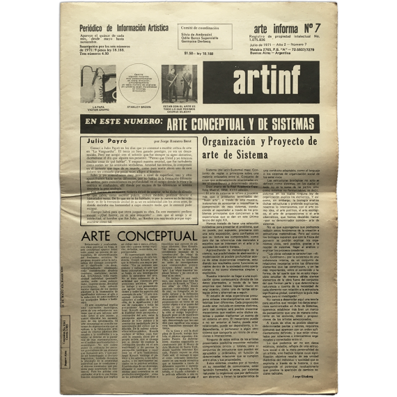 ARTINF. Arte Informa Nº 7. Periódico de Información Artística. Julio de 1971 - Año 2 - Número 7