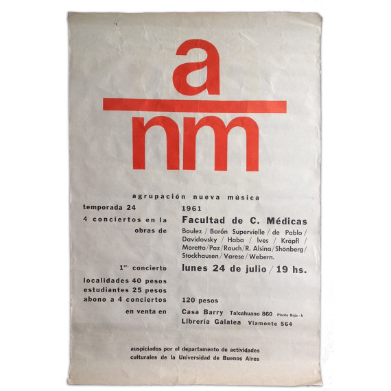 ANM Agrupación Nueva Música. Temporada 24, 1961. 4 conciertos en la Facultad de C. Médicas