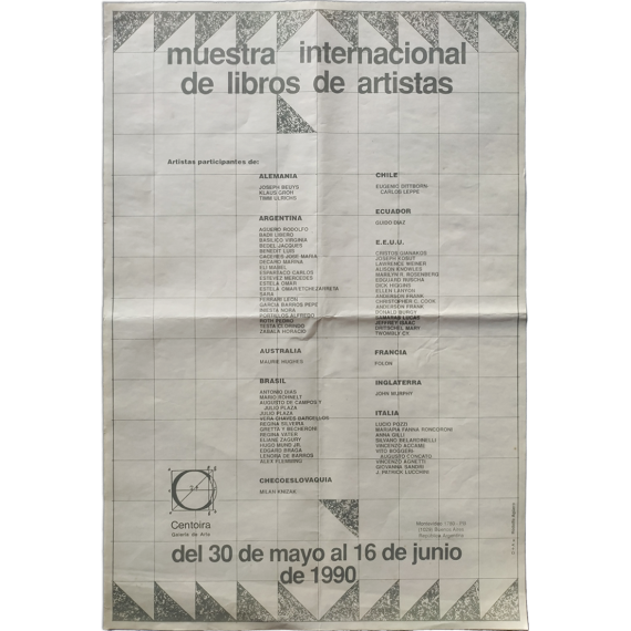 Muestra internacional de libros de artistas. Centoira Galería de Arte, Buenos Aires, del 30 de mayo al 16 de junio de 1990
