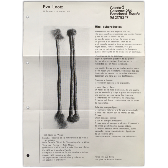 Eva Lootz. Galería G, Barcelona, 22 febrero - 18 marzo 1977