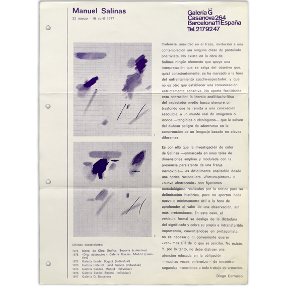 Manuel Salinas. Galería G, Barcelona, 22 marzo - 16 abril 1977