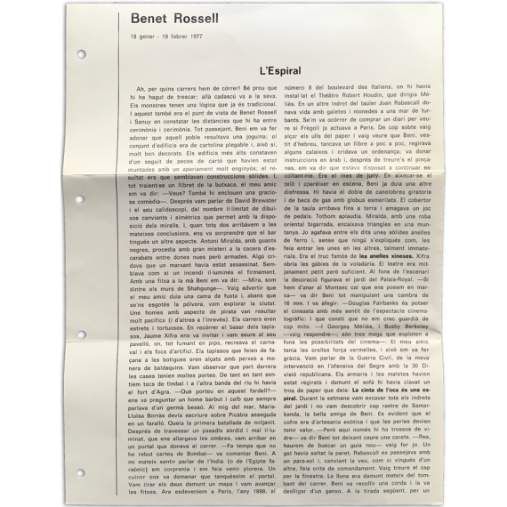 Benet Rossell. Galería G, Barcelona, 18 gener - 19 febrer 1977