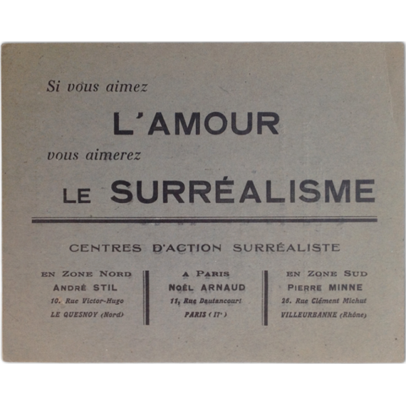 Si vous aimez l'amour vous aimerez le surréalisme. Centres d'Action Surréaliste (Papillon surréaliste)