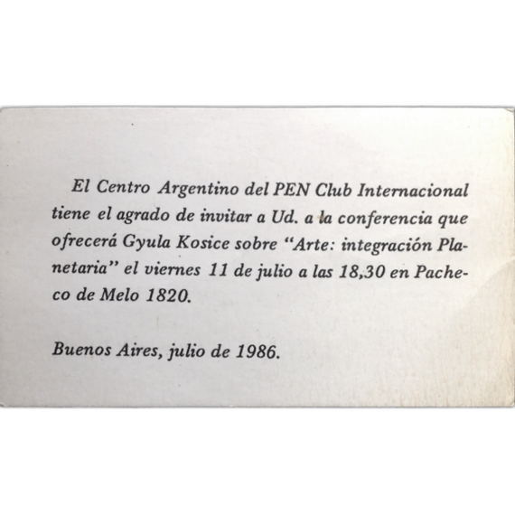 Conferencia Gyula Kosice:  "Arte: integración Planetaria"