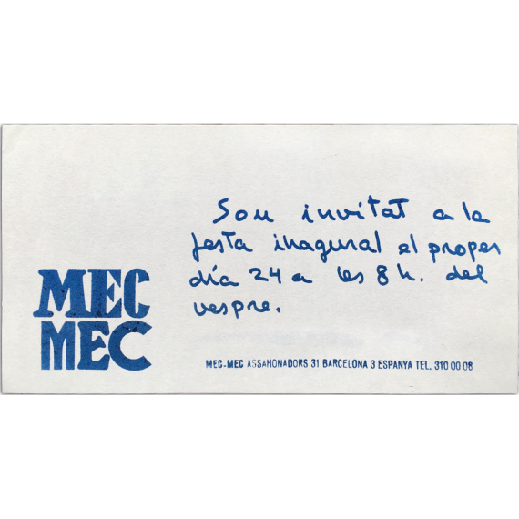Invitación inauguración Galería Mec-Mec