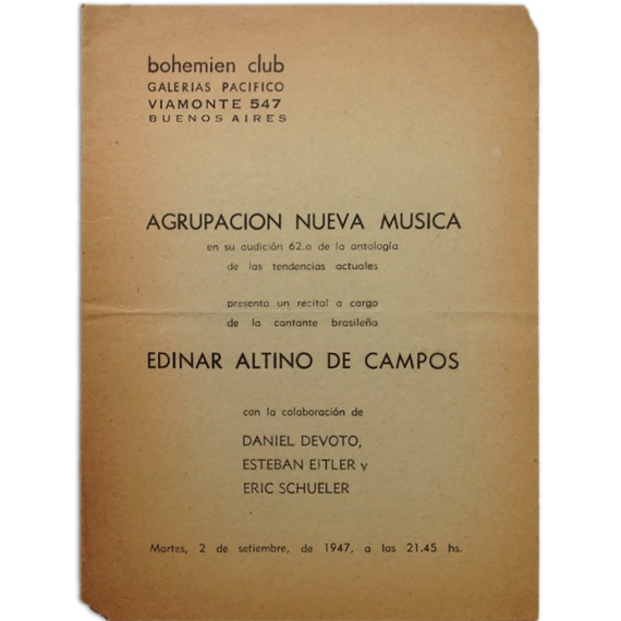 Agrupación Nueva Música presenta un recital a cargo de la cantante brasileña Edinar Altino de Campos