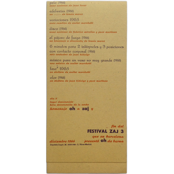 Oh presenta en Barcelona Festival Zaj 3. Diciembre 1966
