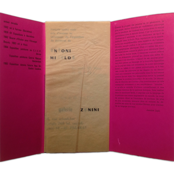 Antoni Miralda. Galerie Zunini, Paris, du 25 Mars au 18 Avril 1965