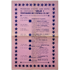 Programa d'actes amb motiu de l'exposicio "ADLAN i testimoni de l'epoca 32-36"