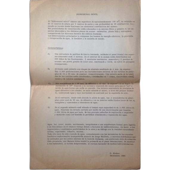 "Hidromural móvil" - G. Kosice, Diciembre 1966