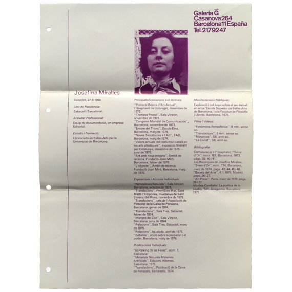 Josefina Miralles. Galería G, Barcelona, juny - juliol 1977