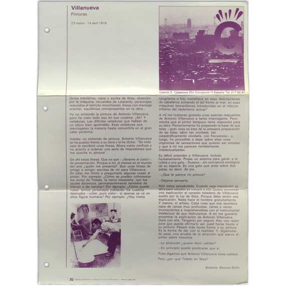 Villanueva - Pinturas. Galería G, Barcelona, 23 marzo - 14 abril 1976