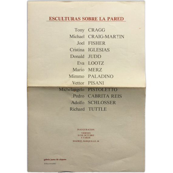 Esculturas sobre la pared. Galería Juana de Aizpuru, Madrid, octubre