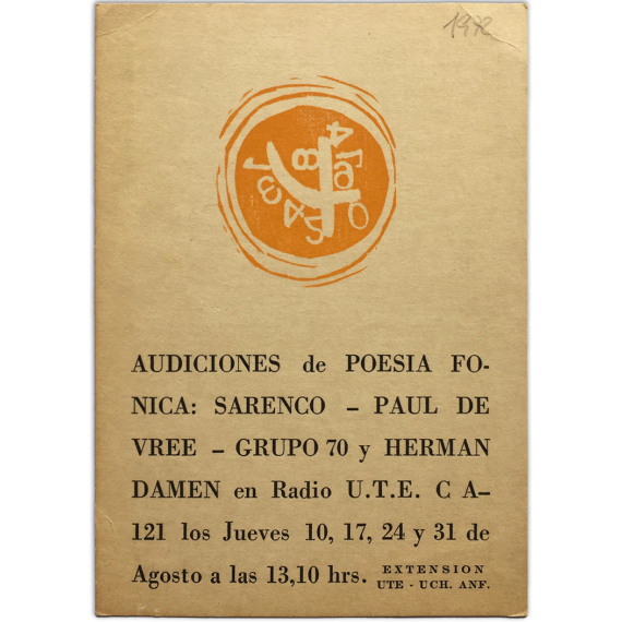 Audiciones de Poesía Fónica. Radio U.T.E., [Montevideo], agosto, [1972]