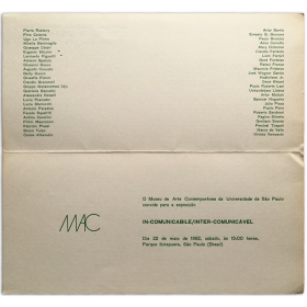 In-Comunicabile/Inter-Comunicável. Museu de Arte Contemporânea da Universidade de Sao Paulo, Sao Paulo, maio 1982
