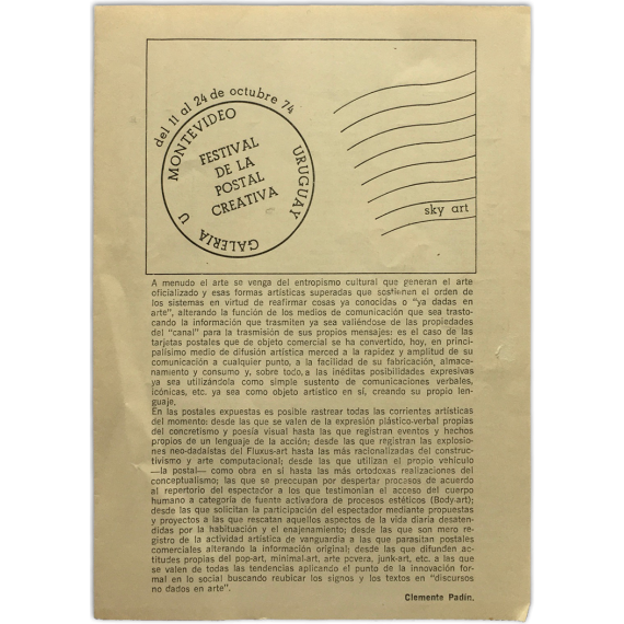 Festival de la Postal Creativa. Galería U, Montevideo, del 11 al 24 de octubre 1974