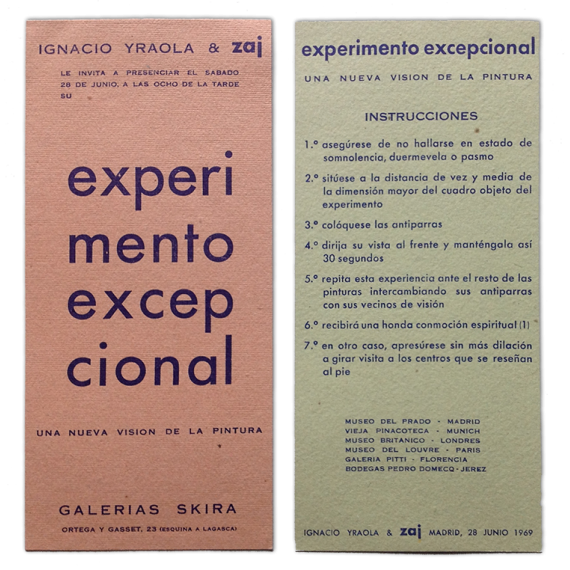 Experimento excepcional. Una nueva visión de la pintura. Ignacio Yraola & Zaj, Madrid, 28 Junio 1969