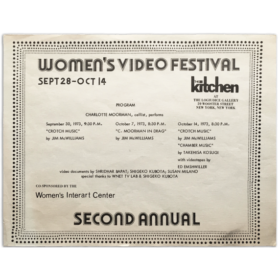 Women's Video Festival. Second Annual 1973. Logiudice Gallery, New York, sept. 28 - oct. 14 1973