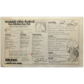 [First] Women's Video Festival. The Kitchen - Mercer Arts Center, New York, sept. 14th - sept. 30th, [1972]
