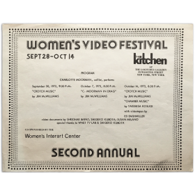 Women's Video Festival. Second Annual 1973. Logiudice Gallery, New York, sept. 28 - oct. 14 1973