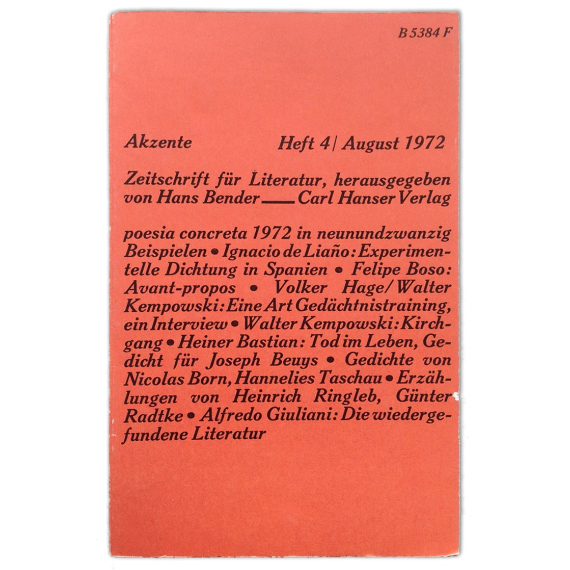 Akzente. Zeitschrift für Literatur. Heft 4, August 1972