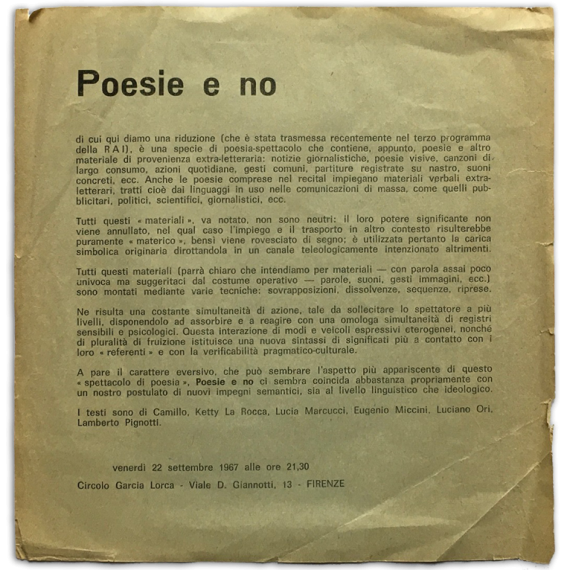 Poesie e no. Circolo García Lorca, Firenze, 22 settembre 1967