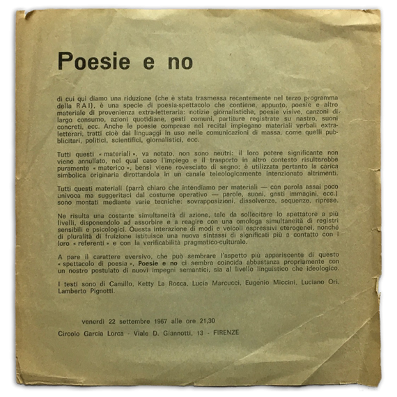 Poesie e no. Circolo García Lorca, Firenze, 22 settembre 1967