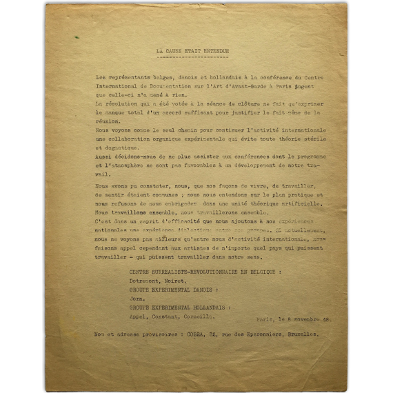 "La Cause était entendue". Doutremont, Noiret, Jorn, Appel, Constant, Corneille. Paris 8 Noviembre 1948