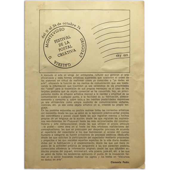 Festival de la Postal Creativa. Galería U, Montevideo, del 11 al 24 de octubre 1974