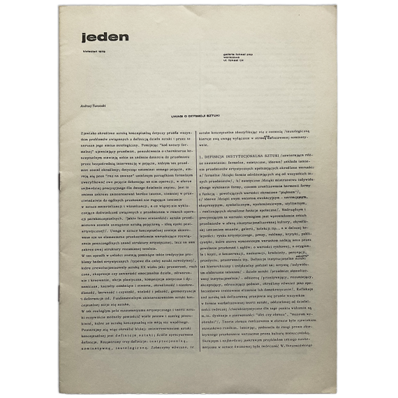"Jeden" ["One"]. Galeria Fokal, Warszawa, kwiecien 1972