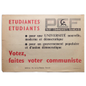 Etudiantes, etudiants, Votez, faites voter communiste. PCF Parti Communiste Français
