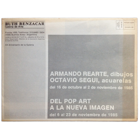 Armando Rearte, dibujos - Octavio Seguí, acuarelas. Ruth Benzacar Galería de Arte, Buenos Aires, octubre-noviembre 1985
