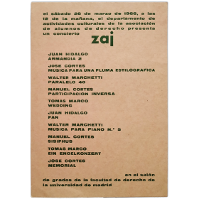Concierto Zaj. Facultad de Derecho de la Universidad de Madrid, 26 de marzo de 1966