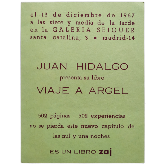 Juan Hidalgo presenta su libro Viaje a Argel. Galería Seiquer, Madrid, 13 de diciembre de 1967