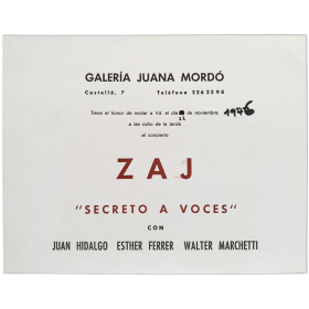Concierto Zaj "Secreto a voces" con Juan Hidalgo, Esther Ferrer, Walter Marchetti. Galería Juana Mordó, 22 de noviembre 1976