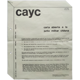 "Carta abierta a la Junta Militar Chilena" - Berlin Workshop for Experimental Art 1974. CAyC, Buenos Aires, 1974