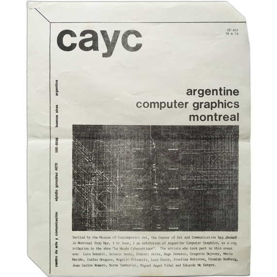 CAyC - Argentine computer graphics. Museum of Contemporary Art, Montreal, may-june 1974