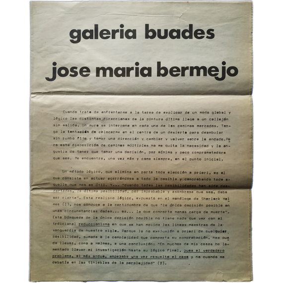 José María Bermejo. Galería Buades, Madrid, abril 1980