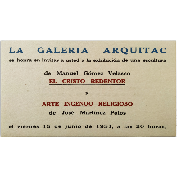 Manuel Gómez Velasco - José Martínez Palos. Galería Arquitac, Guadalajara, México, del 15 al 20 de junio de 1951