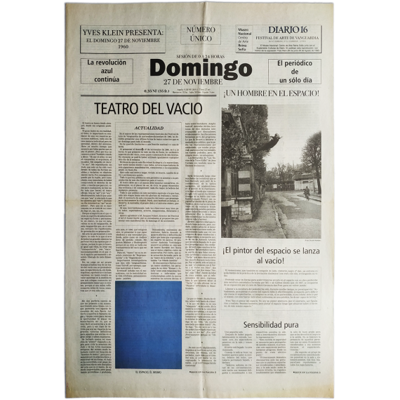 Yves Klein presenta: El domingo 27 de noviembre 1960 "La revolución azul continúa. El periódico de un sólo día"