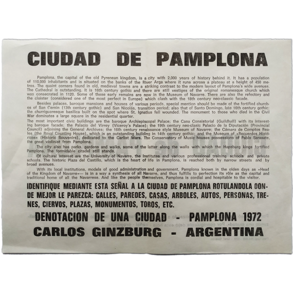 Carlos Ginzburg - Ciudad de Pamplona: "Denotación de una ciudad", Pamplona 1972