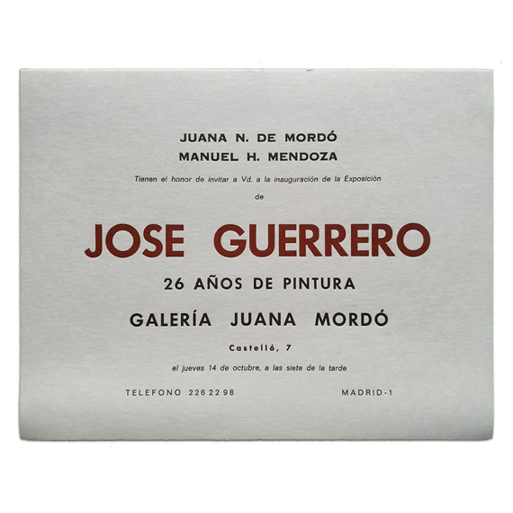 "José Guerrero. 26 Años de Pintura". Galería Juana Mordó, Madrid, octubre [1976]