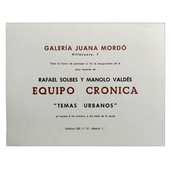 Rafael Solbes y Manolo Valdés. Equipo Crónica - "Temas urbanos". Galería Juana Mordó, Madrid
