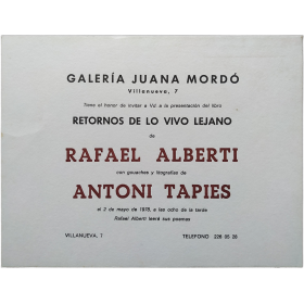 "Retornos de lo vivo lejano" de Rafael Alberti con gouaches y litografías de Antoni Tàpies. Galería Juana Mordó, Madrid, 1978
