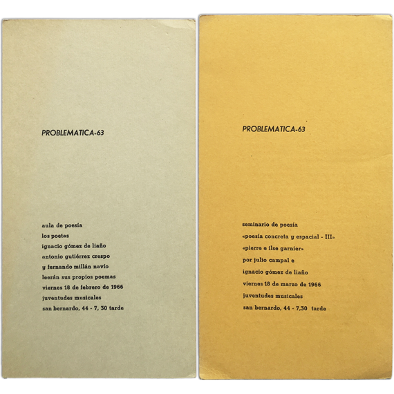 Problemática 63: Aula de Poesía - Seminario de Poesía (Juventudes Musicales, [Madrid], febrero-marzo 1966)